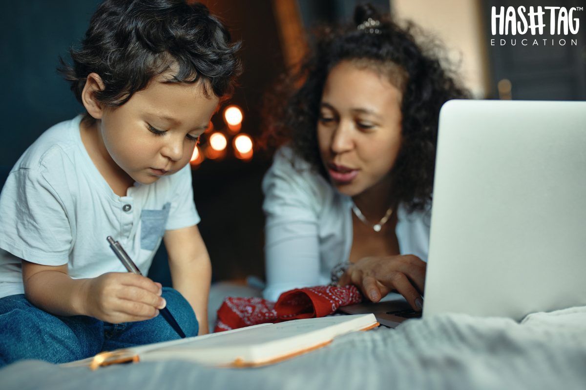 online learning courses for nursery kids India child using educational platform with parent guidance