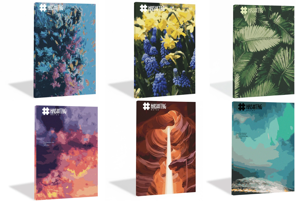 Hashtag Nature Series A4 notebooks with nature-inspired covers in multiple colors