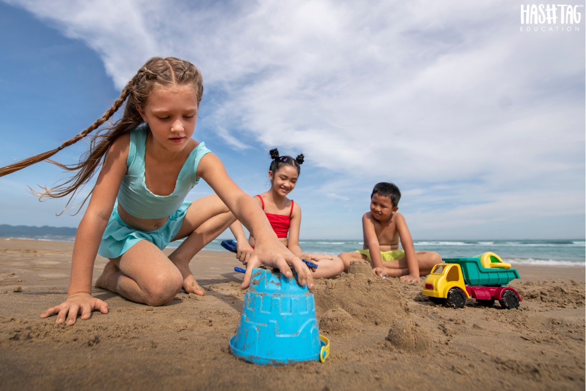 Summer holiday activities for kids set up at a home craft table