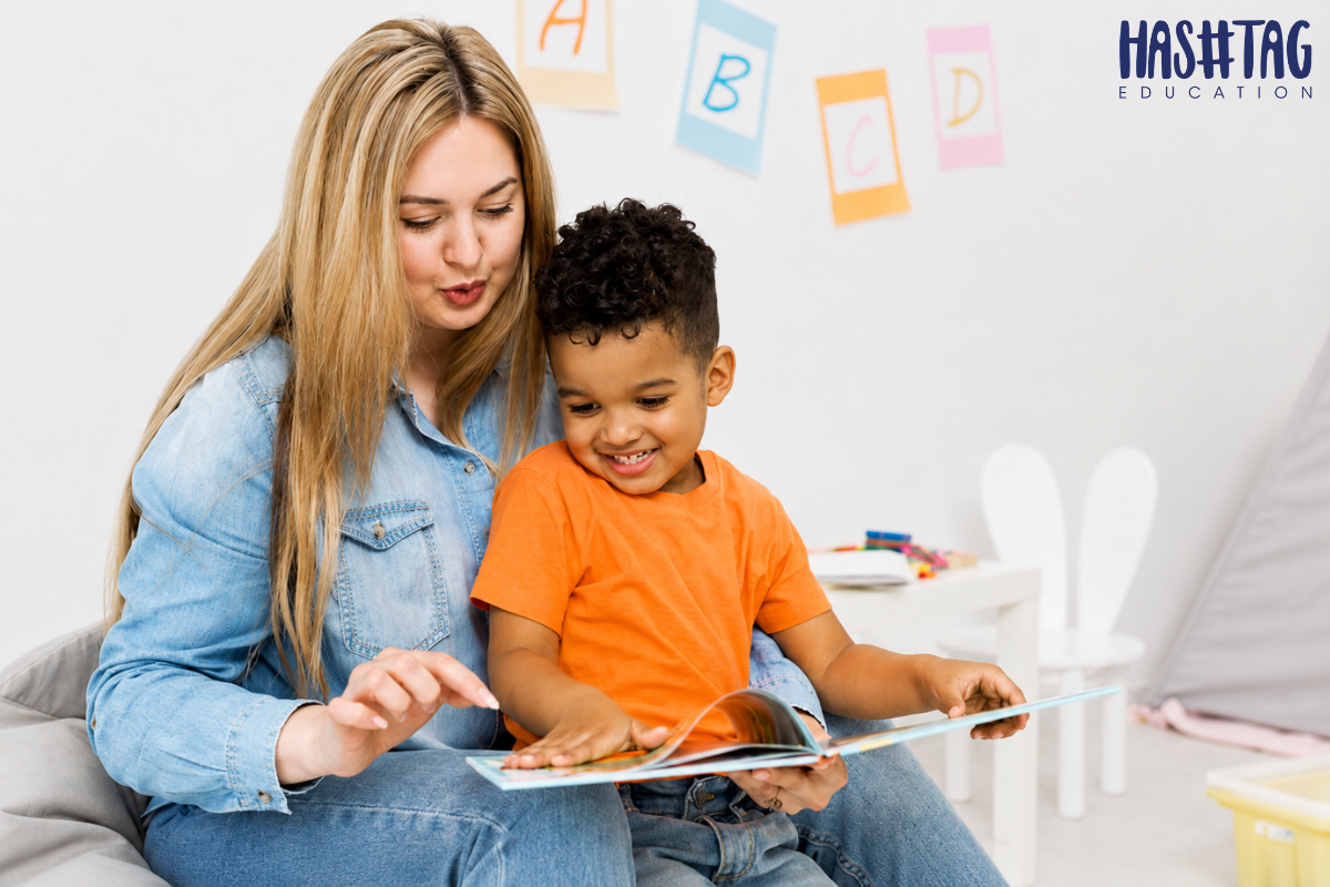 Parent using simple daily activities to teach English to kids at home India